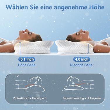 Ортопедична подушка для шиї з Memory Foam, сертифікат Oeko-TEX®, ергономічна подушка для сну на боці, спині та животі (біла)