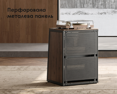 FITUEYES СТЕЛЖ-стійка HiFi з дверцятами з скла, стіл для програвачів, регульовані полиці для аудіообладнання (66 x 65 x 81 см)