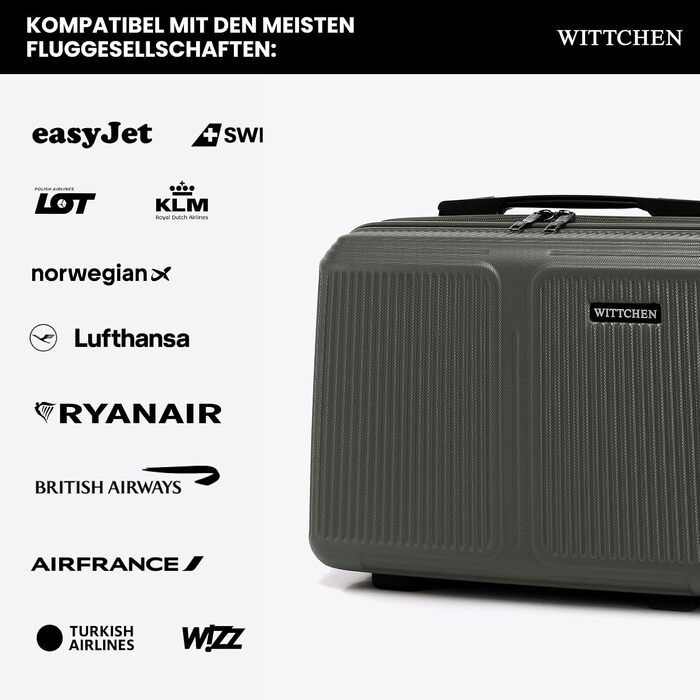 Валіза велика Wittchen Stripes Line XL (76.5x50x29 см) — Жорстка пластикова валіза-тролей ABS 96 л, 4 колеса 360°, кодовий замок, колір Khaki (з косметичкою S)