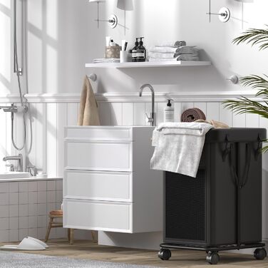 Великий кошик для білизни YKDIRECT 150 л, металевий каркас, знімні мішки, на колесах, для спальні, ванної, пральні, чорний