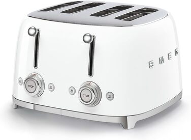 Тостер Smeg TSF03WHEU 4-секційний білий, 6 режимів, підігрів, розморожування, функція бейгл, 2000 Вт