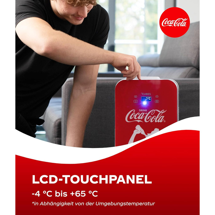 Автомобільний міні-холодильник Coca-Cola °CUBES 9,3л з LCD-дисплеєм та скляними дверцятами, 12В/220В