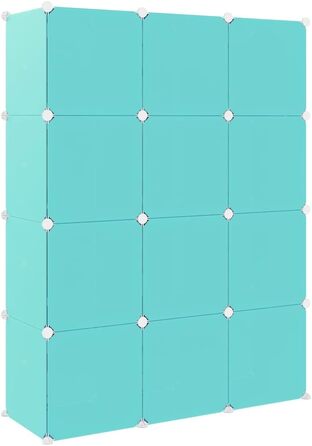 Дитяча шафа модульна vidaXL з 12 кубиками, зелена, PP, 110x36,5x143,5 см, органайзер для іграшок та одягу зі сталевим каркасом