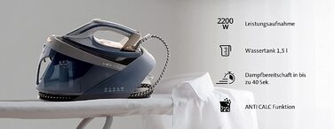Парова прасувальна станція ETA Steamio, тиск пари до 5,5 Бар, паровий удар 120 г/хв, самочищення, захист від накипу, вертикальне відпарювання, авто відключення