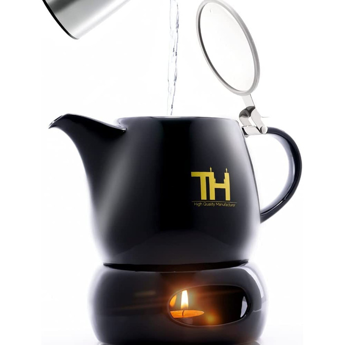 Чайник Thiru Design з підігрівачем, подвійні стінки, порцеляна 1,2 л, ручна робота, знімне сито, модель 2023