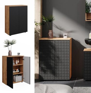 Шафа для ванної Vicco Irma, золота дубова/антрацит, 60x81 см, антрацит з візерунком