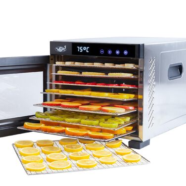 Дегідратор Vita 5 з 6 решітками для сушіння фруктів, овочів та м'яса. Поверхня сушіння 0,7 м², регулювання температури 35-75°C, таймер 24 год, LED дисплей, 650W