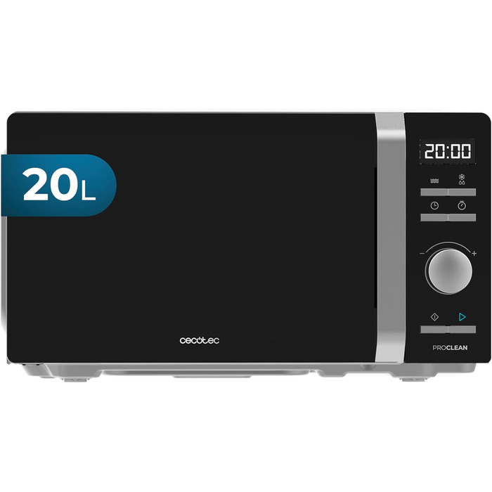 Мікрохвильова піч Cecotec Proclean 5010 Inverter 19 л, 700 Вт, 5 режимів, LED-дисплей, 8 програм, чорна, цифрова, для розморожування, підігріву і приготування