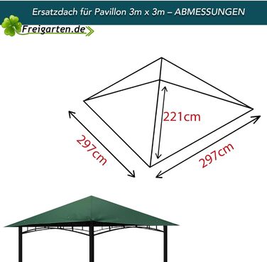 Заміна даху для павільйону 3x3 м freigarten.de, водонепроникний, зелений, матеріал Panama PVC Soft 370г/м², модель 3