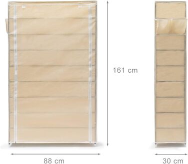 Шафа для взуття Relaxdays VALENTIN 161x88x30 см, 10 полиць, тканинний чохол із застібкою-блискавкою, бежевий, на 45 пар взуття, пилозахисна