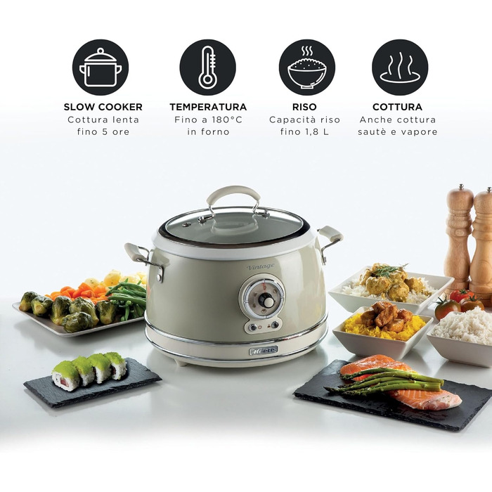 Мультиварка Ariete Vintage 2904 блакитна 3.5 л для рису, приготування на пару, повільного приготування з керамічним антипригарним покриттям 650 Вт