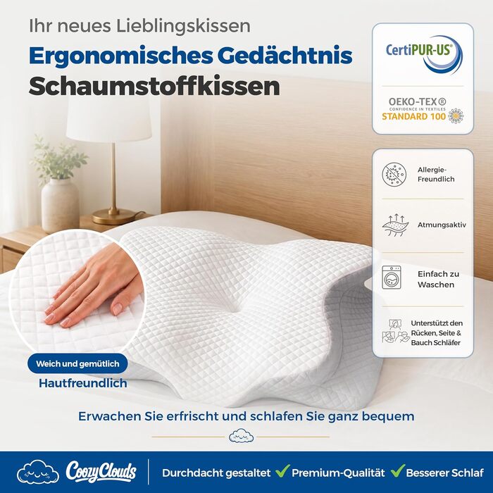 Ортопедична подушка для шиї та голови Premium з ефектом пам'яті (Memory Foam), ергономічна подушка-метелик для сну на боці та спині, змивний чохол, Graphite Grey