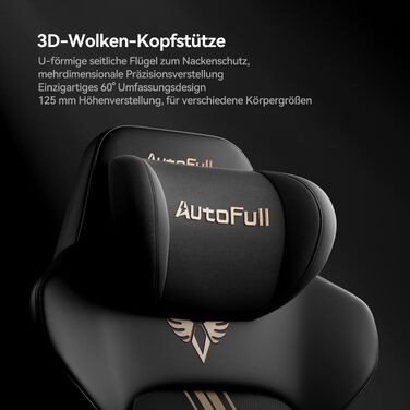 Ігрове крісло AutoFull M6 Ultra+ 2.0 з Shiatsu-масажем, підігрівом та охолодженням сидіння, поперековою підтримкою та підніжкою, чорно-золоте