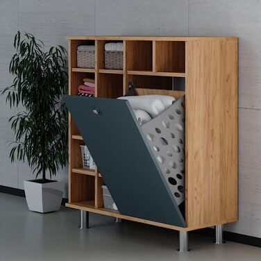 Пенал для ванної Vicco Fynn, антрацит/дуб золотий, 78.4x91.6 см