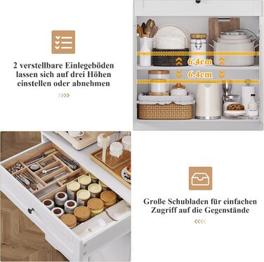 Кухонна шафа-буфет FOREHILL 180 см, висока шафа з робочою стільницею, біла