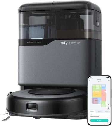 Робот-пилосос eufy Omni C20 з базою 2-в-1: автоспустошення, автоматичне миття та сушіння, ультратонкий 8,5 см, потужність 7000Па, функція вологого прибирання