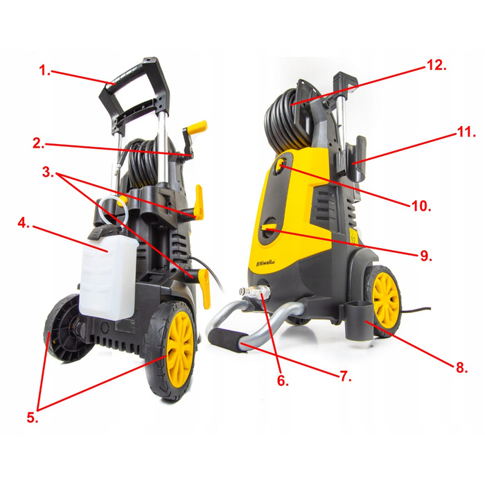 Мийка високого тиску Riwall KOX280M PRO L10, 2500 Вт, латунний насос