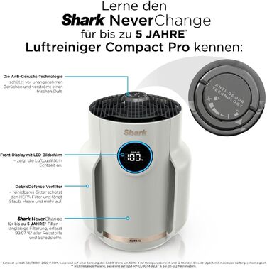 Очищувач повітря для алергіків Shark NeverChange з HEPA-фільтром, для приміщень до 23 м², колір Dove Taube