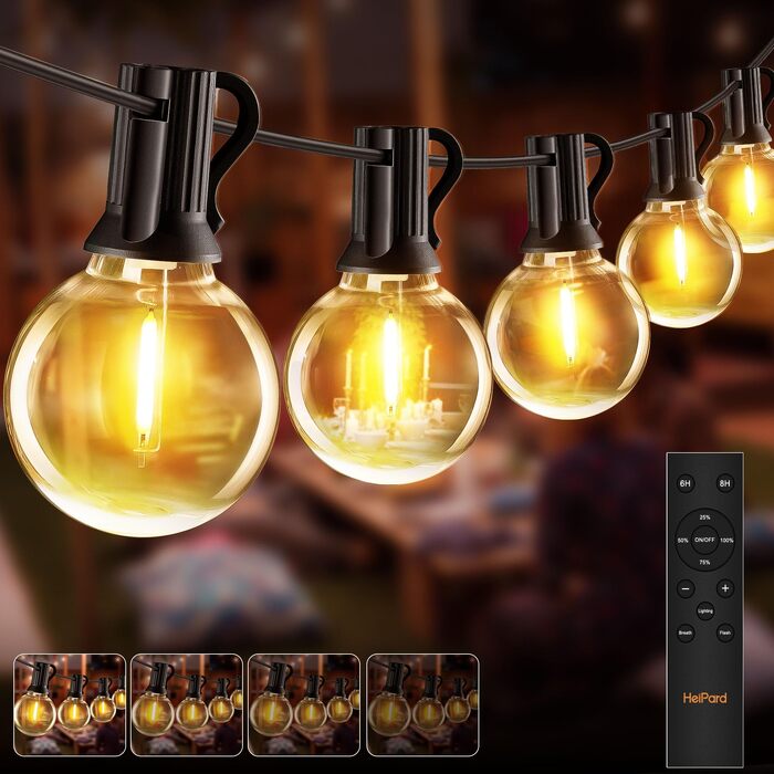 LED гірлянда вулична HeiPard 30м, 53 лампи G40, диммер, пульт, таймер, водонепроникна для саду, тераси, весіль