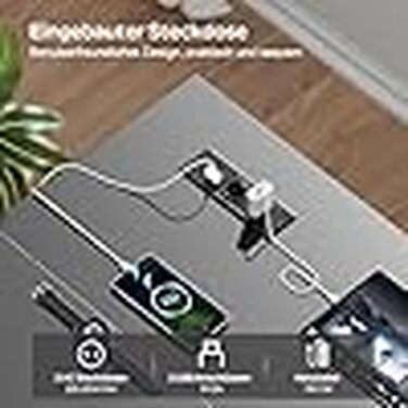 Кутовий письмовий стіл HLONONE L-подібний з LED-підсвіткою та розетками, 110 x 80 см, ігровий комп'ютерний стіл з полицею, підставкою для монітора та сумкою для зберігання, сірий