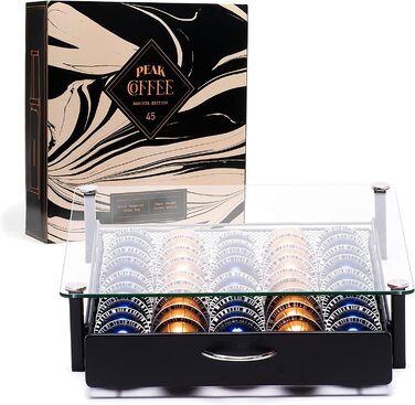 Організатор для капсул Nespresso Vertuo Peak Coffee з підставкою для кавомашини та скляною кришкою - на 45 капсул