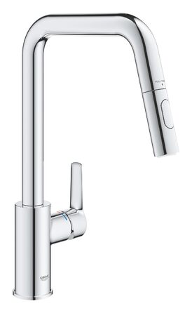 Змішувач кухонний GROHE Start чорний, висувна лійка, поворотний на 360°, економія води, легкий монтаж 306312430
