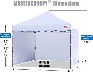Павільйон розкладний MASTERCANOPY 2,5x2,5 м з 4 стінками, білий, для ринку, саду та двору