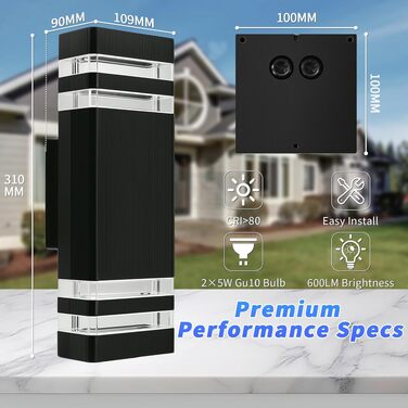 Стіна LED-світильник вуличний IP54 водонепроникний, Up and Down, 2×5W 3000K тепле біле світло, GU10, антрацит (набір 2 шт)