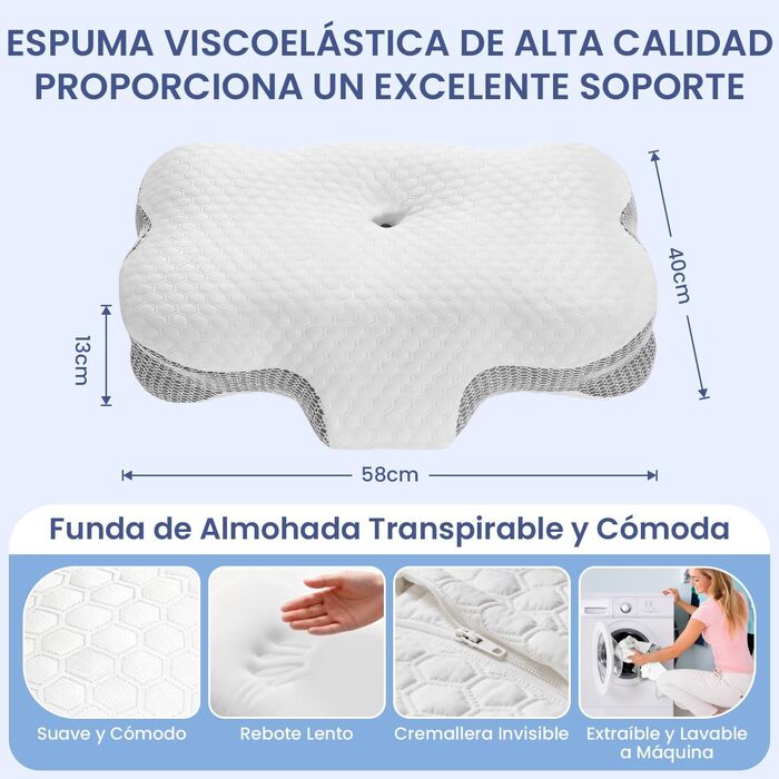 Подушка для шиї з Memory Foam, ортопедична для сну на боку, спині та животі (Сіра) - підтримка шийного відділу хребта