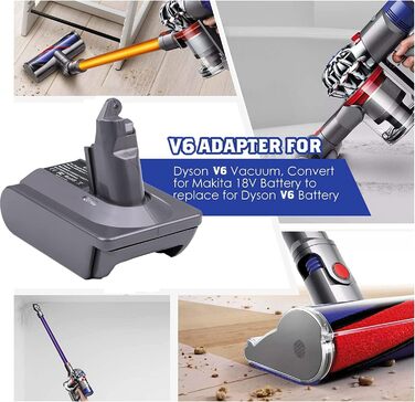 Адаптер TEPULAS для Makita 18V до пилососа Dyson V6, перехідник MT18V6 для акумулятора Makita, сумісний з Dyson V6 Absolute, Handheld, Animal, Motorhead, без акумулятора