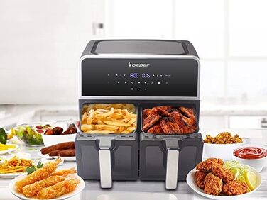 Аерофритюрниця BEPER P101FRI090 з двома камерами, 9 л (4,5 л на кошик), 7 програм
