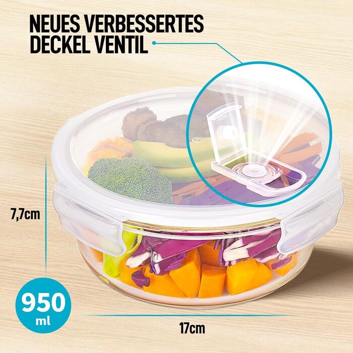 Скляні контейнери для їжі Igluu Meal Prep (набір 5 шт. + запасна кришка), круглі, 840 мл