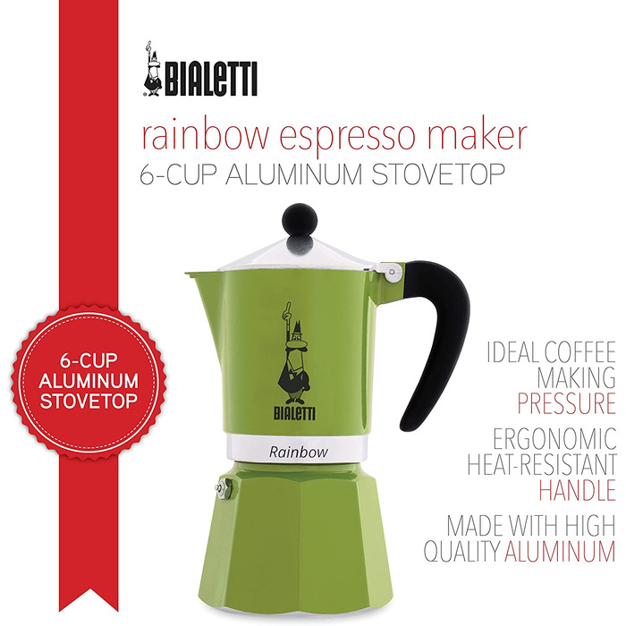 Кавоварка Bialetti Rainbow, алюмінієва, зелена, 6 чашок
