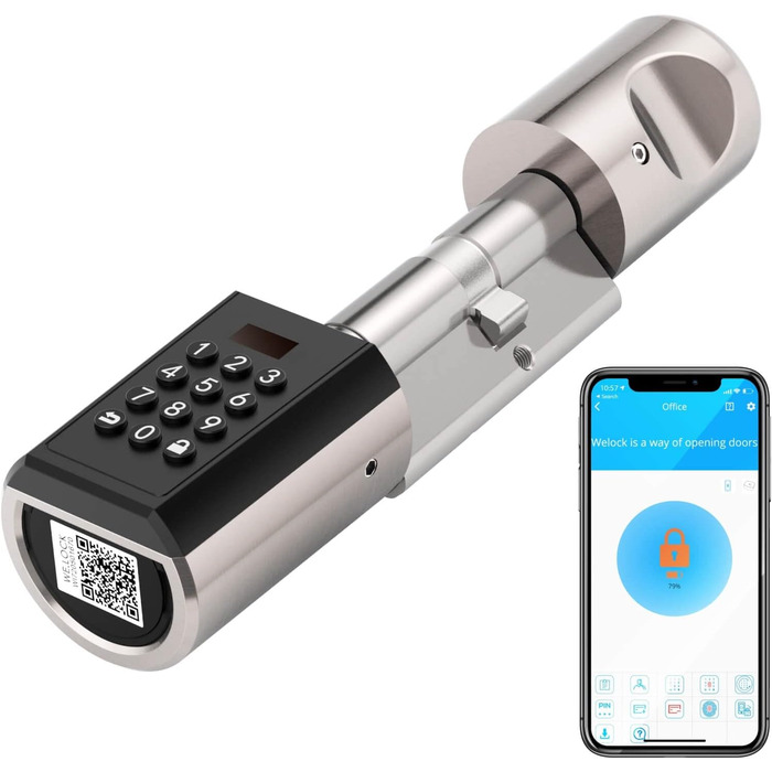 Електронний дверний циліндр WELOCK PBL41 з кодовим замком, Bluetooth, додатком, IP65, для дверей 50-100 мм