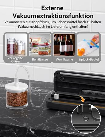 Вакууматор 5 в 1 для продуктів з вбудованим різаком та функцією Sous Vide, вакуумний пакувальник з набором пакетів та шлангом, чорний
