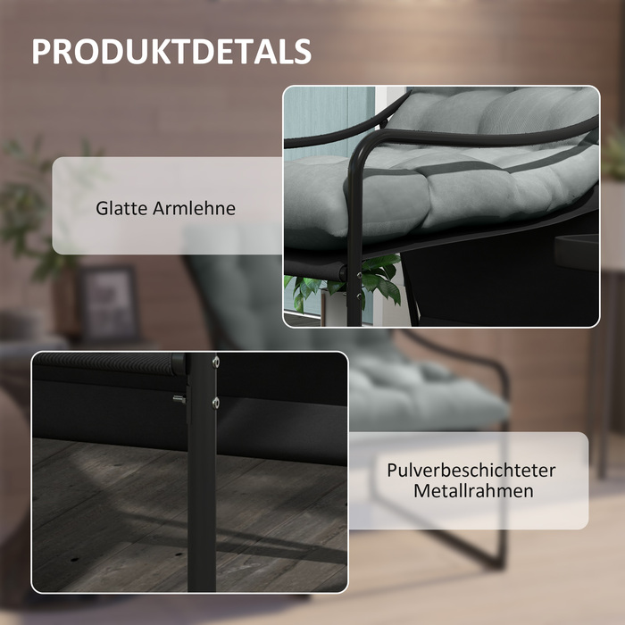 Outsunny Garden Chair Садове крісло з товстою подушкою сидіння, шезлонг з підлокітником вантажопідйомністю до 120 кг, для саду та балкона, сірий