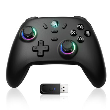 Ігровий бездротовий контролер ECHTPower для PC, Switch, Steam Deck, Android, iOS — RGB-підсвітка, Hall-джойстики, Turbo, вібрація, акумулятор 800mAh, чорний