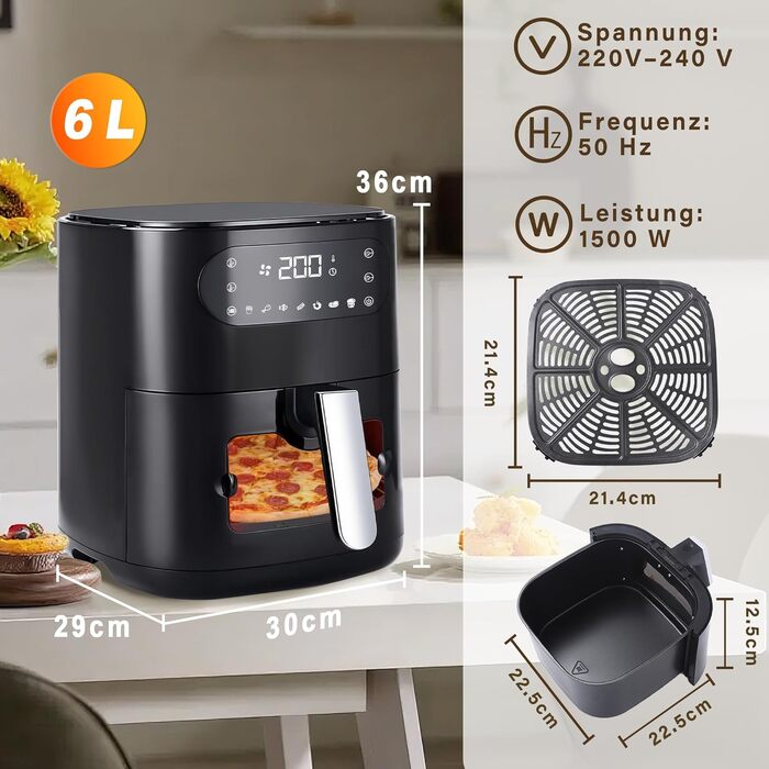 Аерофритюрниця Citybee XXL 10л (5л+5л) з двома камерами та вікном, Dual Zone Airfryer, 2200W, сенсорне керування, таймер 24г, чорна