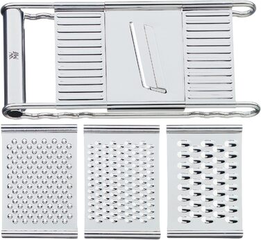 Овочева терка WMF Gourmet 12x18 см, кухонна тертка з нержавіючої сталі з 4 насадками для нарізання, натирання, шинкування, терка для картоплі та огірків
