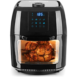 GOURMETmaxx цифрова аерофритюрниця XXL 9 л, 1800 Вт, чорна — електрична повітряна фритюрниця з таймером, сенсорним дисплеєм, 8 програмами, вертелом і шампурами для шашлику, для здорового та енергоощадного приготування