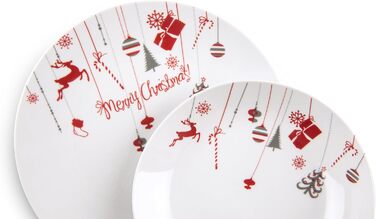 Новорічний сервіз посуду 18 предметів, біло-червоний, Merry Christmas