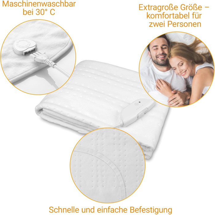 Електрична ковдра Medisana HU 676 XXL, 150x160 см, 4 режими, автоматичне вимкнення, захист від перегріву, дві панелі керування, прана, для ліжка King Size