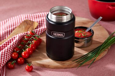 Термос для їжі Thermos STAINLESS KING 710 мл чорний матовий, харчовий контейнер з нержавіючої сталі, збереження тепла до 14 годин, холоду до 24 годин, герметичний, для супу, каші, страв, великий об’єм, без ложки, можна мити в посудомийній машині