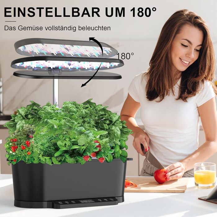 Smart Herb Garden: Гідропонна система для вирощування зелені в приміщенні з LED підсвіткою (15 горщиків, 5.5л, чорна)