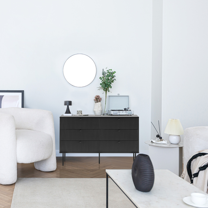 Тумба під TV/білизна KARBY S 120x40x75 см, 6 висувних ящиків, чорний колір, hjh LIVING
