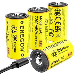 Акумулятори ENEGON C/LR14 Li-ion 1.5V 7200mWh, перезарядні літієві батареї, 4 шт. (жовті)