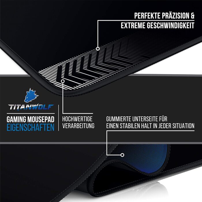 Килимок для миші Titanwolf XXXL 1500x800 мм - великий формат, гнучкий, з гумовою основою, чорний, для геймінгу, преміум якість
