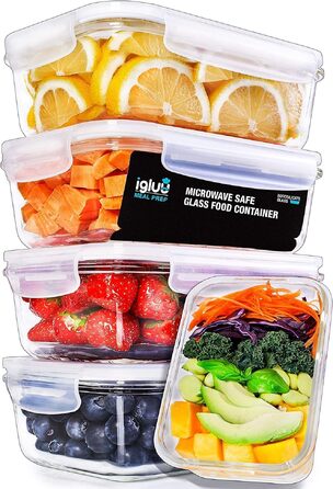 Скляні контейнери для їжі Igluu Meal Prep, прямокутні (набір 5 шт. + запасна кришка), 840 мл