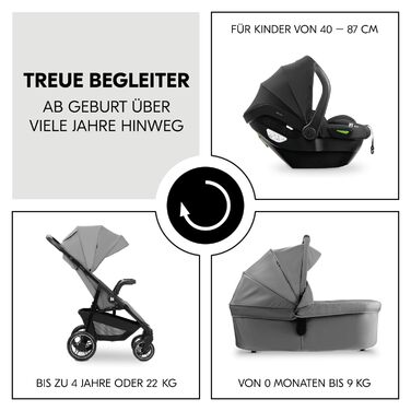 Дитяча коляска 3в1 Hauck Shop N Care Trio Set (Сірий) - Коляска, люлька, автокрісло i-Size, підстаканник, UPF 50+, регульоване положення, складна