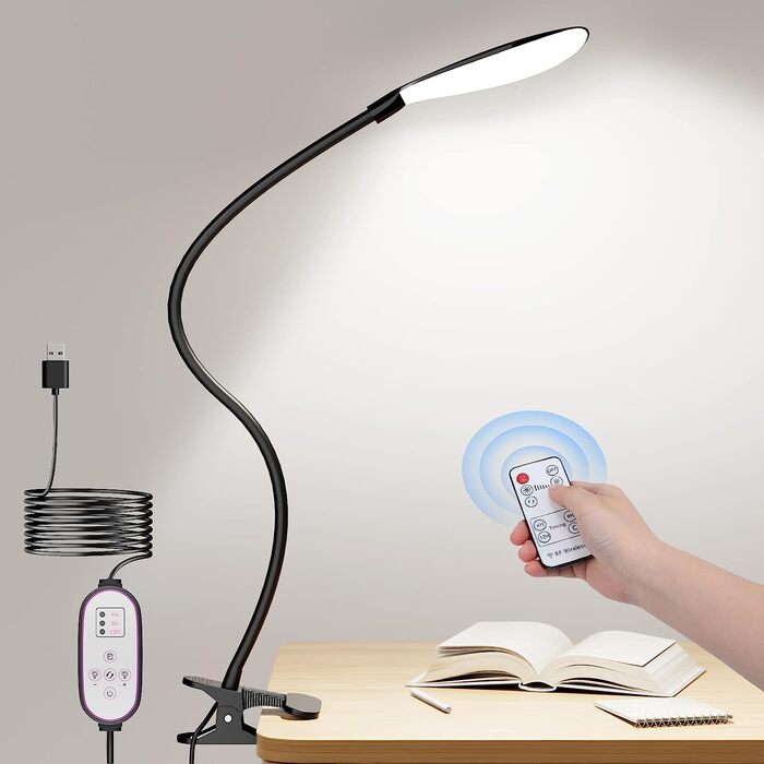 CRLL LED лампа з кліпсою USB для читання, настільна лампа з захистом очей, діммер, 5 кольорів і 5 рівнів яскравості, нічник для дітей, ідеальна для читання, малювання, шиття, манікюру